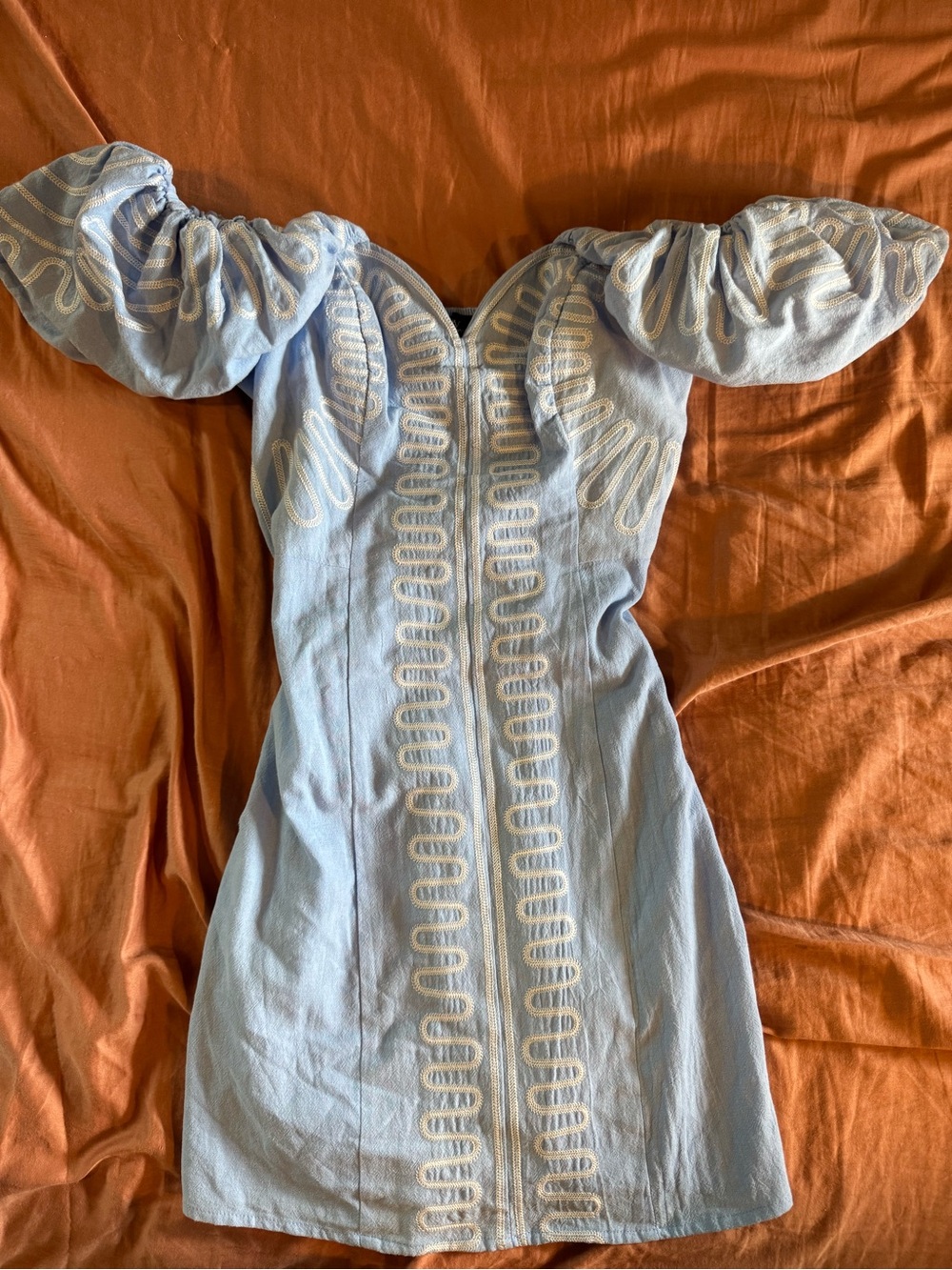 Milk & Honey Blue Off the Shoulder Dress